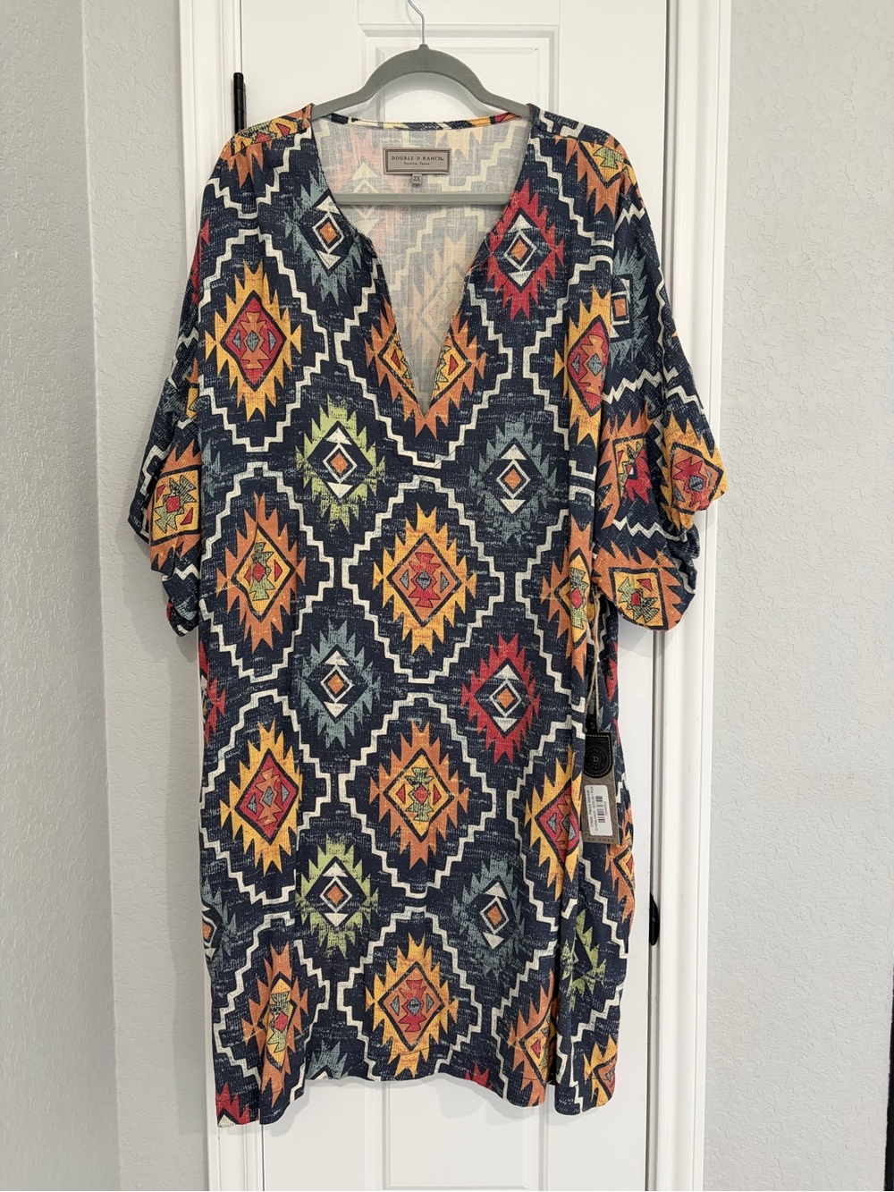 Double D Ranch Navy Aztec V-Neck dress. New with tag.